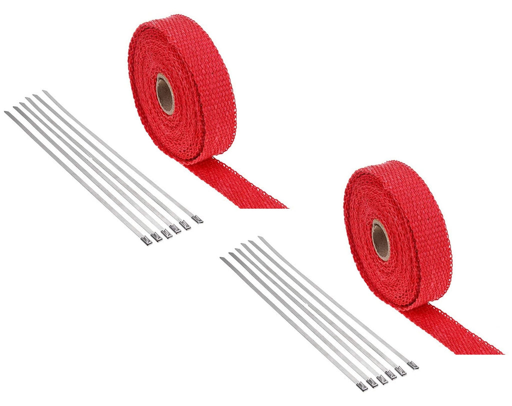 Brand New (2x) 1"x 50' Red Motorcycle Protection Header Exhaust Heat Wraps