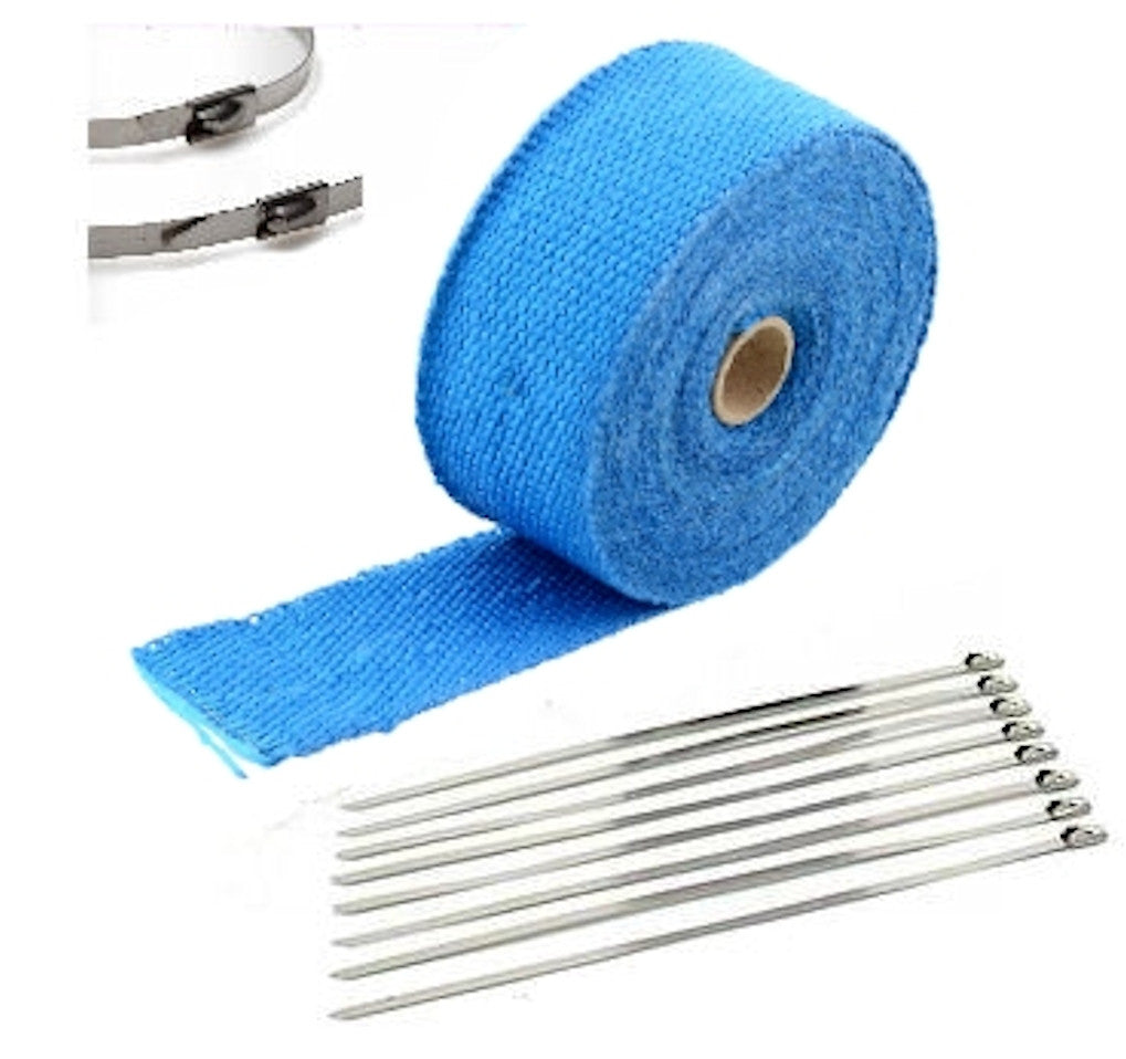 Blue Exhaust Header Manifold 2" X 25 Feet Racing Turbo Thermal Heat Wrap Ss Ties