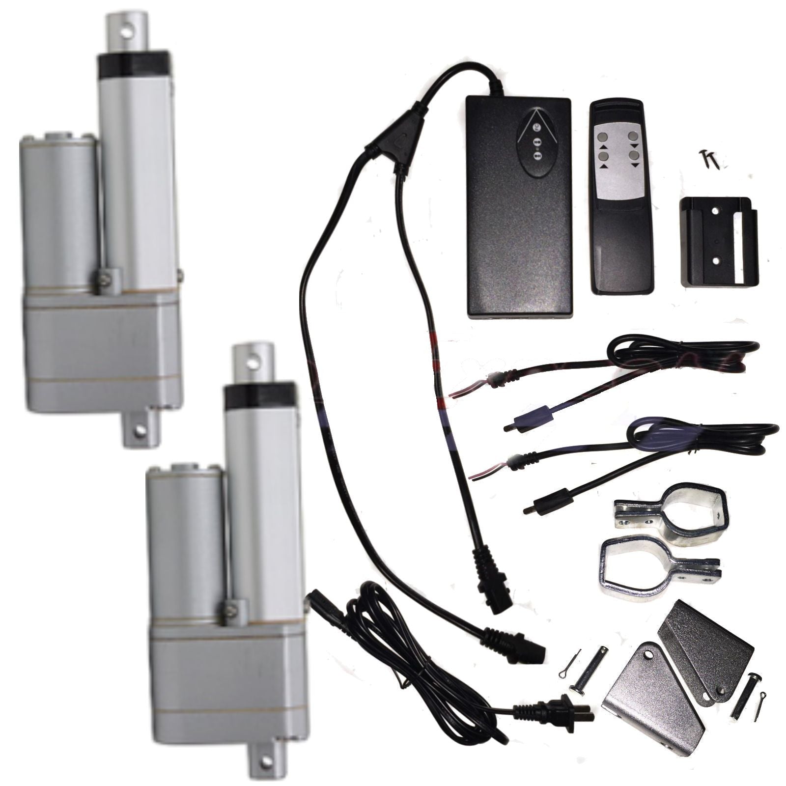 2 Linear Actuators 4" inch Stroke 12V 110V Power Supply With Remote and Brackets - AE-Power