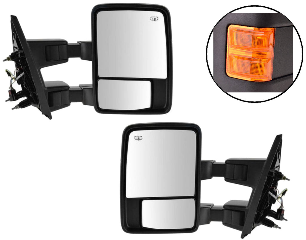 Set Power Towing Mirrors Left Right Orange Tow Amber Ford Heat Signal New Black