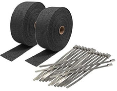 2 Black Exhaust/Header Heat Wrap, 2" x 50' Roll with Stainless Steel Ties NEW