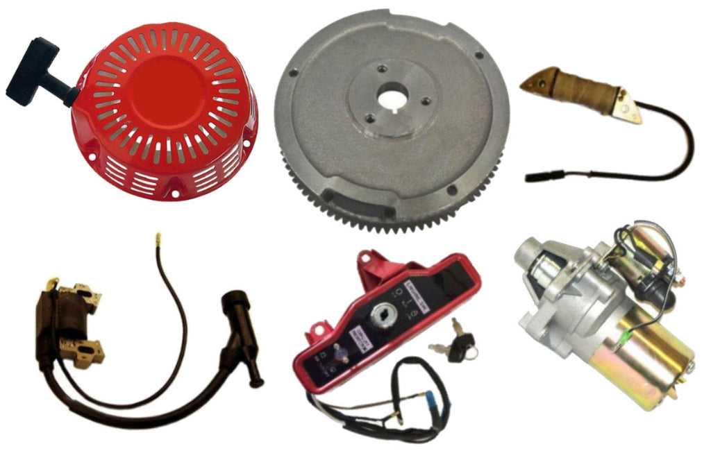 Electric Start Kit Starter Motor Recoil Ignition Coil Charging Flywheel Compatible with Honda GX200 6.5HP