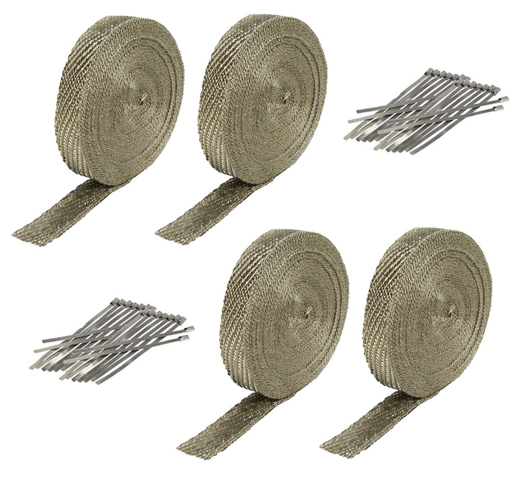 New 4 Titanium Exhaust/Header Heat Wraps, 1" x 50' Rolls with Stainless Steel Ties