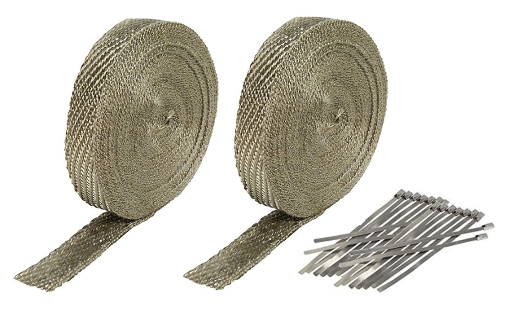 2 Titanium Exhaust/Header Heat Wrap 1" x 50' Roll with Stainless Steel Ties