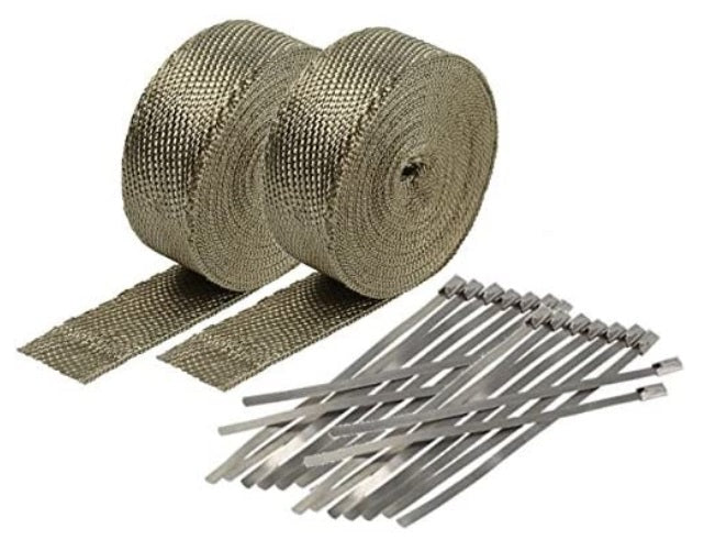 2 Titanium Exhaust/Header Heat Wrap, 2" x 50' Roll with Stainless Steel Ties