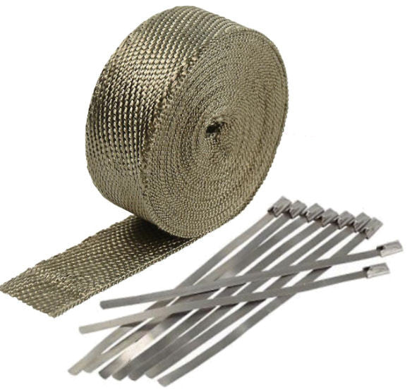 Titanium Exhaust/Header Heat Wrap, 2" X 50' Roll With Stainless Steel Zip Ties